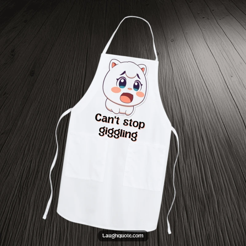 Funny apron depicting a character with wide eyes and an open mouth, captured in a moment of surprised laughter.