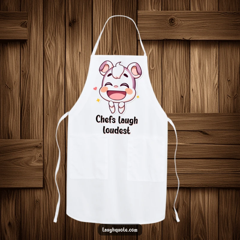 Funny Apron: A smiling character, head tilted back, lets out a hearty chuckle while wearing this apron.