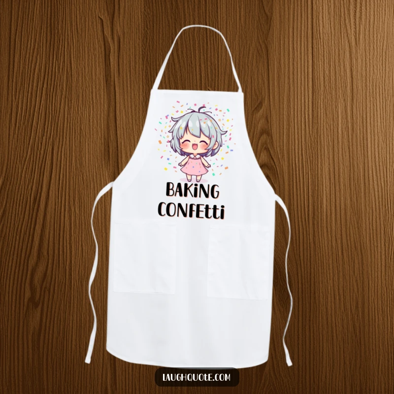 Funny Apron: Character joyfully exhaling colorful confetti, adding a celebratory and humorous touch to cooking attire.