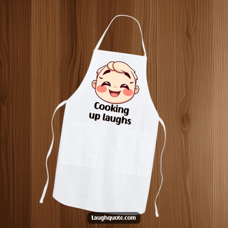 Funny Apron featuring a happy face with exaggerated laughter lines, adding cheerful vibes to cooking.