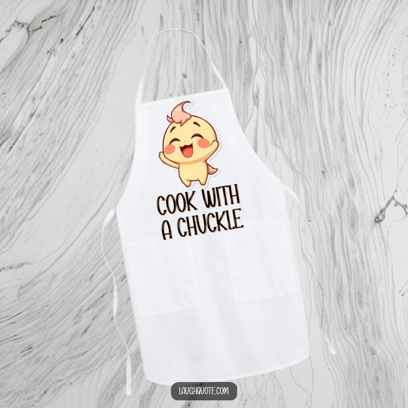 Funny Apron depicting a character laughing uncontrollably while perhaps cooking, adding a humorous touch to kitchen activities.