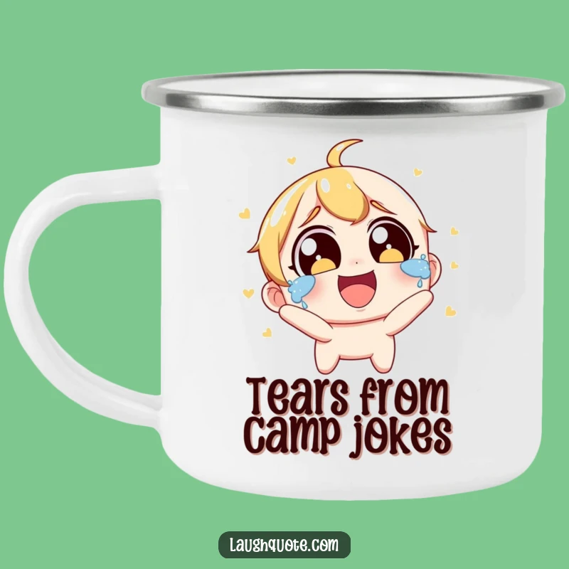 Funny Laughing Tears Camping Mug: Wide-Eyed Character Joyous Laughter, Outdoor Funny Gift