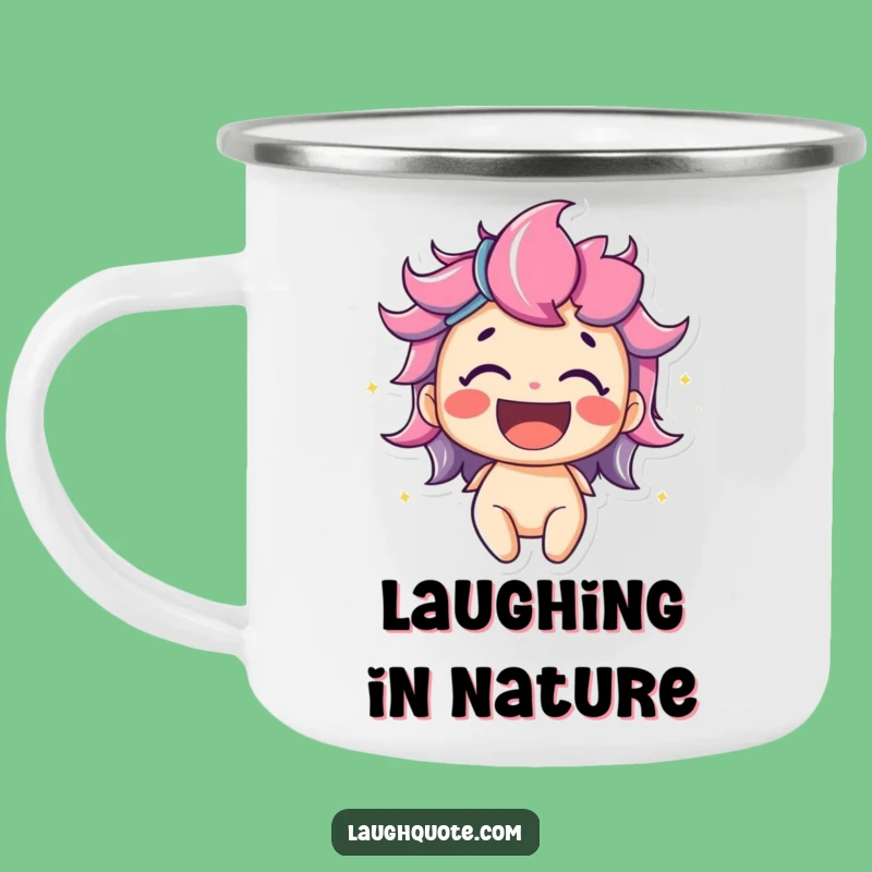 Funny Enamel Mug: Delighted Character's Colorful Laughter Adventure