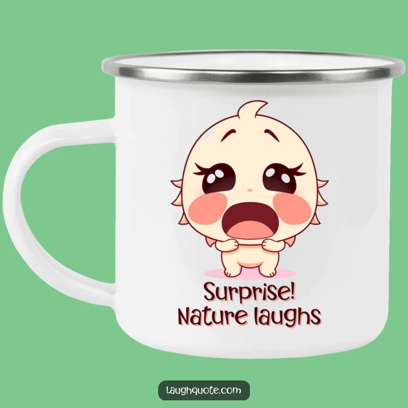 Funny Surprised Laughter Camping Mug - Adventure with Shocking Humor, Funny Gift.