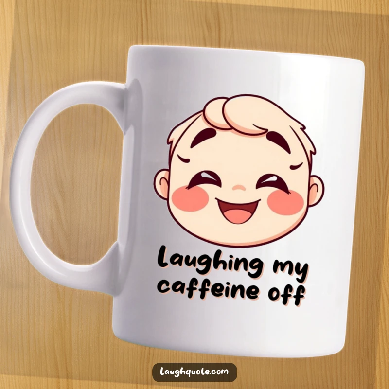 Funny Mug featuring a happy face character with exaggerated, echoing laughter lines, radiating pure joy and amusement.