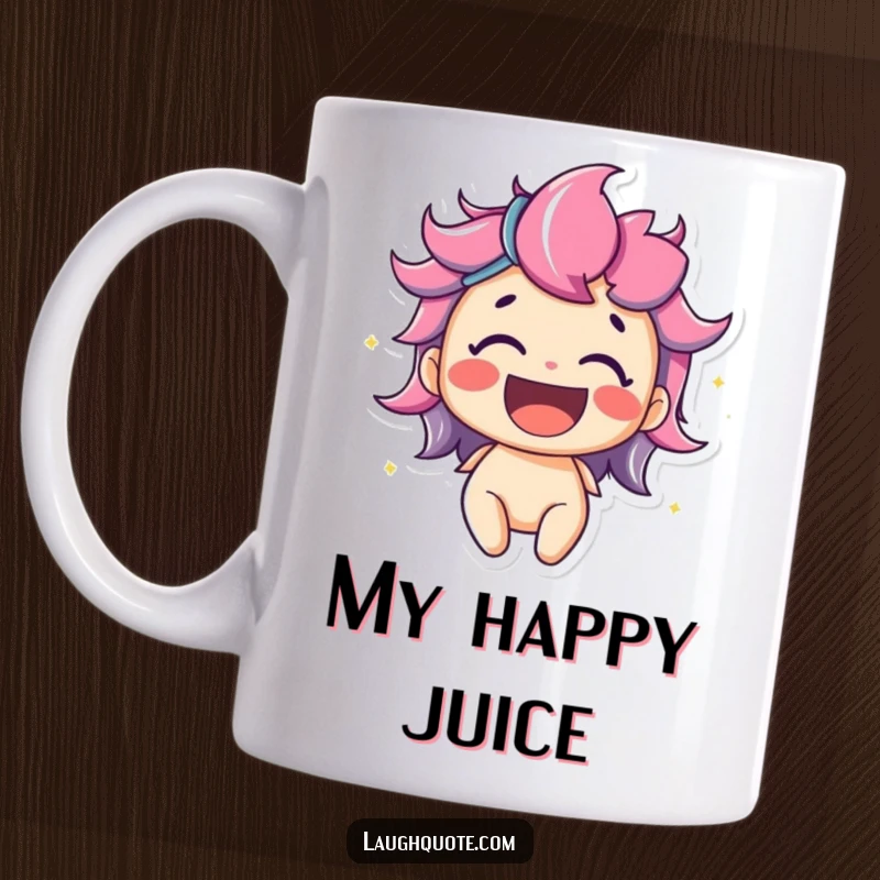 Funny mug with a delighted character bursting with vibrant, colorful laughter, radiating pure happiness and infectious joy, perfect for gift.