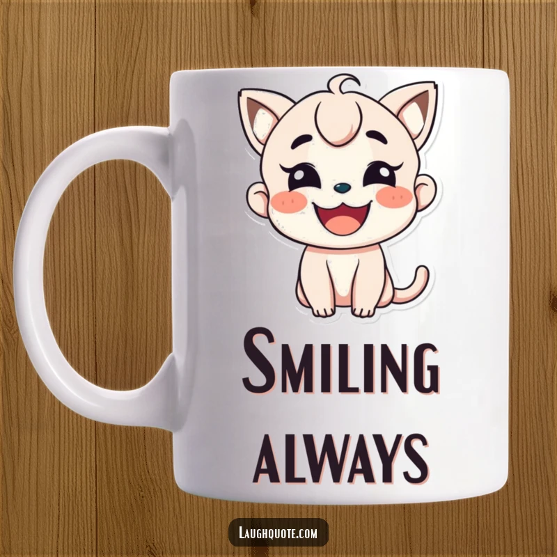 Funny mug showcasing a character with a genuinely wide and contagious smile.
