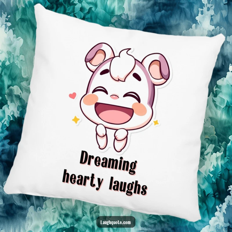 Funny Pillow: A smiling character, head tilted back, is depicted mid-hearty chuckle.