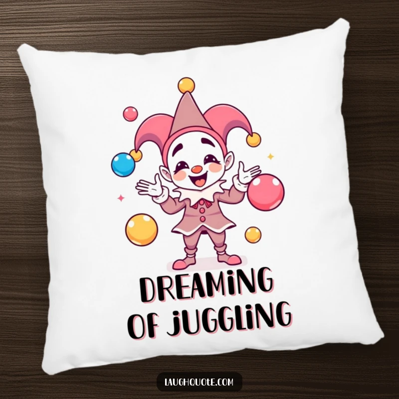 Funny Pillow featuring a playful jester juggling sound balls, perfect for adding soft comfort and a lively touch.