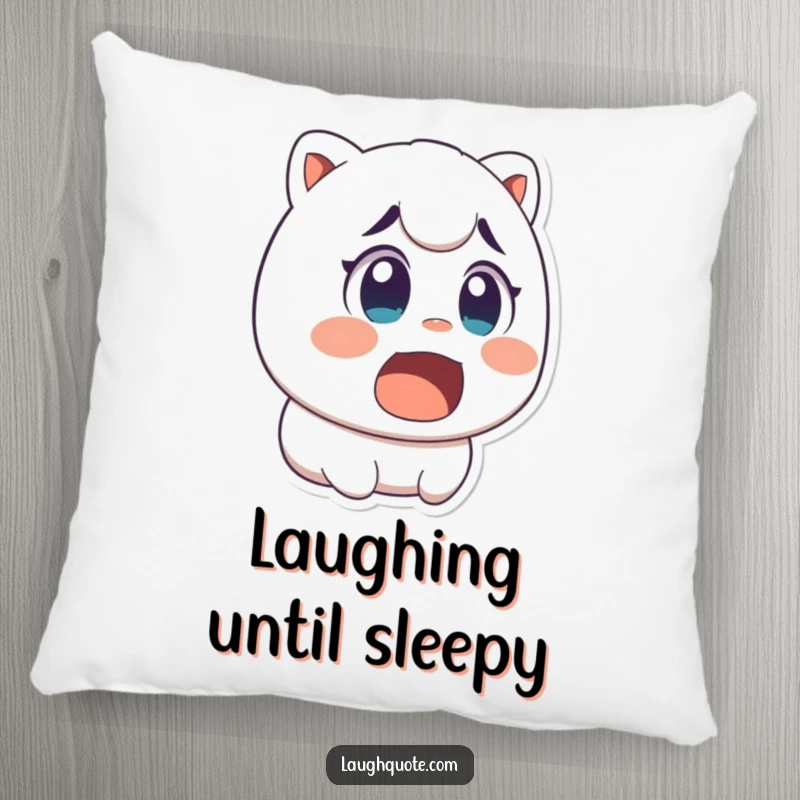 Funny pillow showcasing a character's wide-eyed surprise and open mouth in a moment of delightful, uncontrolled laughter.