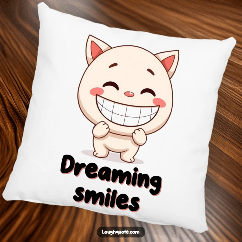Funny Pillow: Soft cushion featuring a character with a giant, exaggerated smile, offering comfort and spreading cheer.