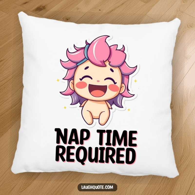 Funny pillow with a delighted character bursting with vibrant, colorful laughter, offering cozy comfort and a cheerful accent to any sofa or bed.