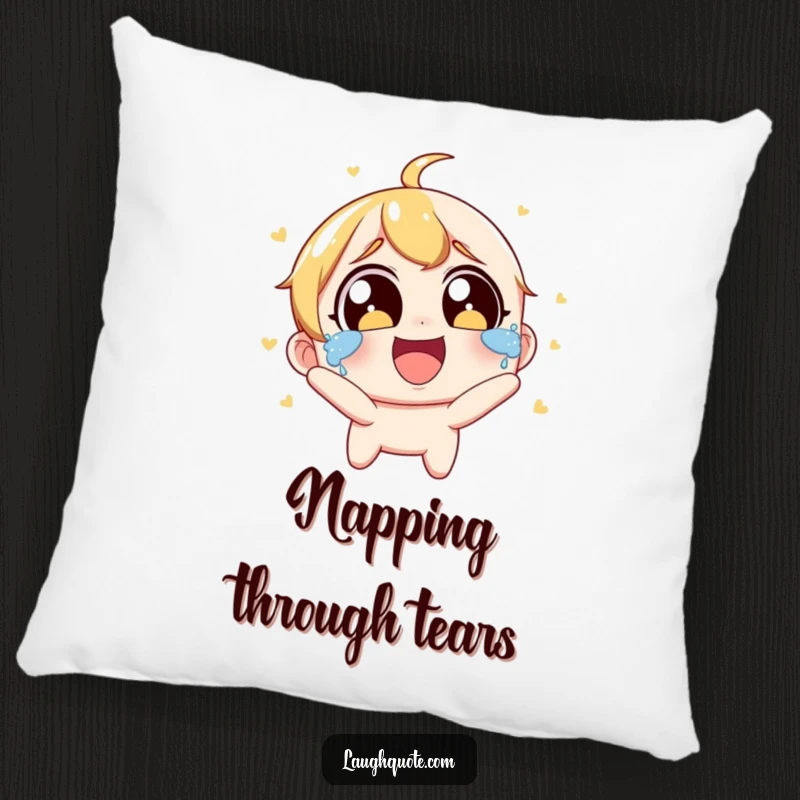 Funny Pillow: A character with wide eyes is laughing so hard tears are streaming down its face.