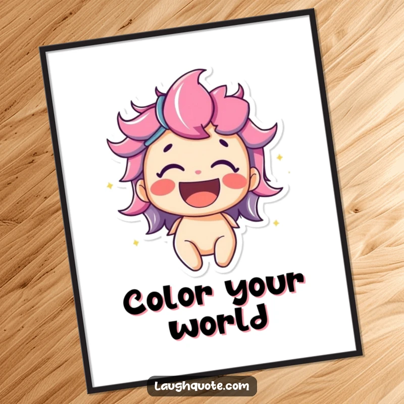 Funny digital art print of a delighted character bursting with vibrant, colorful laughter, creating a lively and joyful focal point for any room's decor.