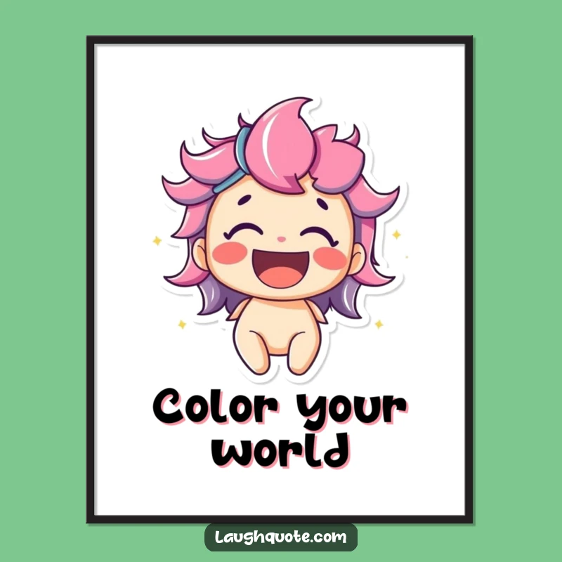 Funny Digital Art: Delighted Character's Colorful Laughter Wall Decor