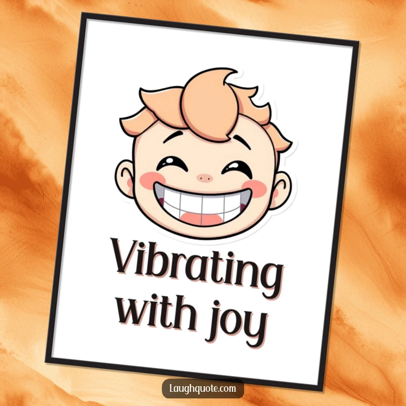 Funny Digital Art Print of a character with a huge, ecstatic smile, captured in a moment of pure, unbridled laughter.