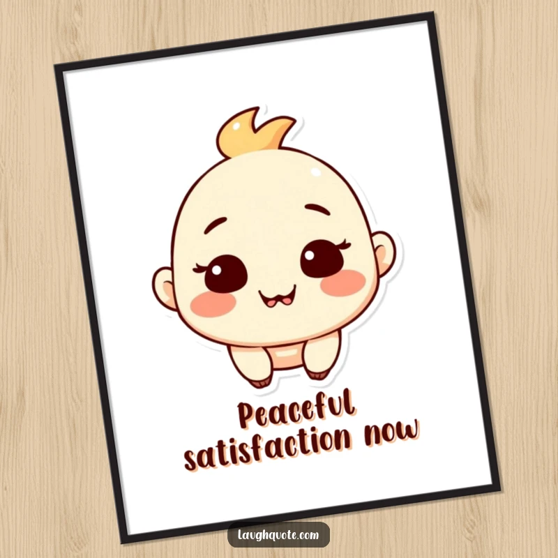 Funny digital art print of a contented character with a serene, satisfied expression and a subtle, happy chuckle.