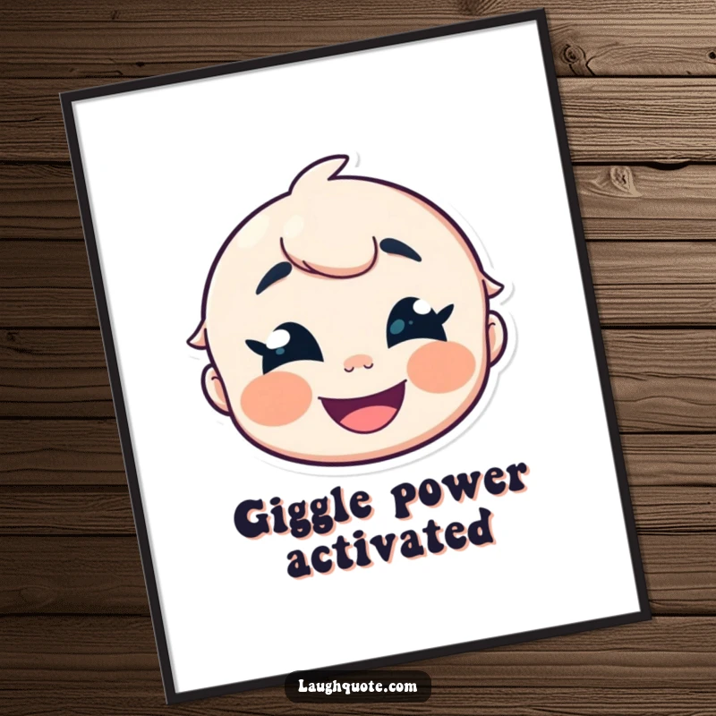 Funny Digital Art Print of a cheerful character with crinkled eyes, captured mid-giggle, spreading joy instantly.