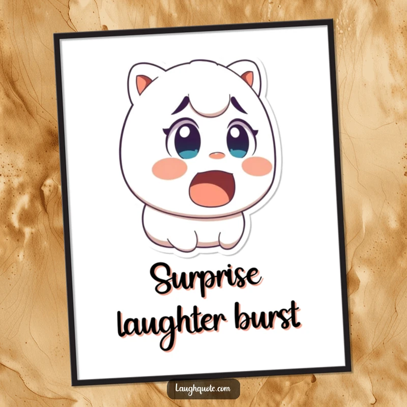 Funny digital art print of a character with wide eyes and open mouth, frozen mid-laugh in hilarious surprise.