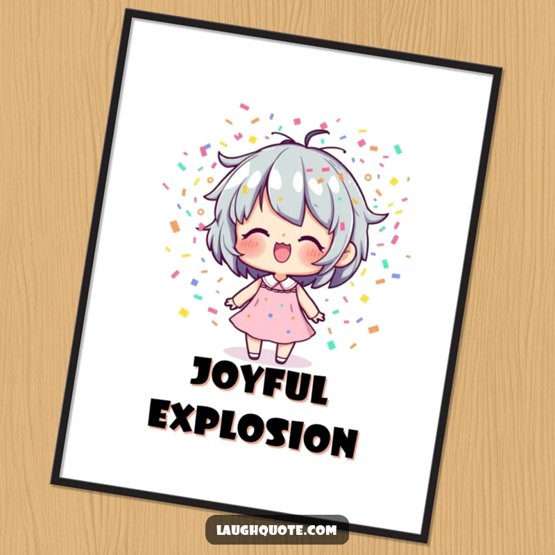 Funny Digital Art Print: A cheerful depiction of a character exhaling a spectacular, joyful cloud of colorful confetti.