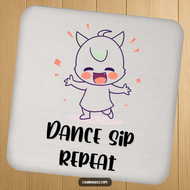 Funny Drink Coasters: Set showcasing characters in exaggerated silly dances, protecting furniture with humor.