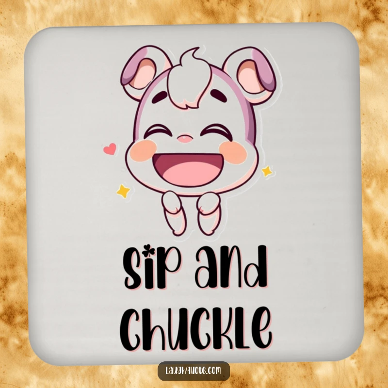 Funny Coaster: A smiling character, head tilted back, lets out a deep, hearty chuckle.