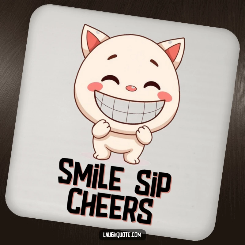 Funny Drink Coasters: Set showcasing characters with giant, exaggerated smiles, bringing happiness to surfaces.