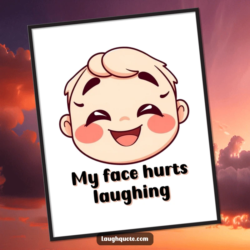 Funny Poster print of a happy face with deep, echoing laughter lines, capturing the essence of pure joy.