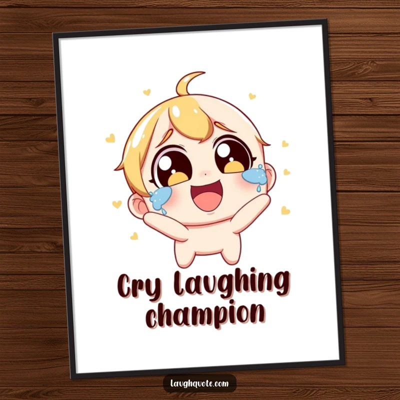 Funny Poster: A character with wide eyes is bursting into joyous laughter, with tears streaming down.