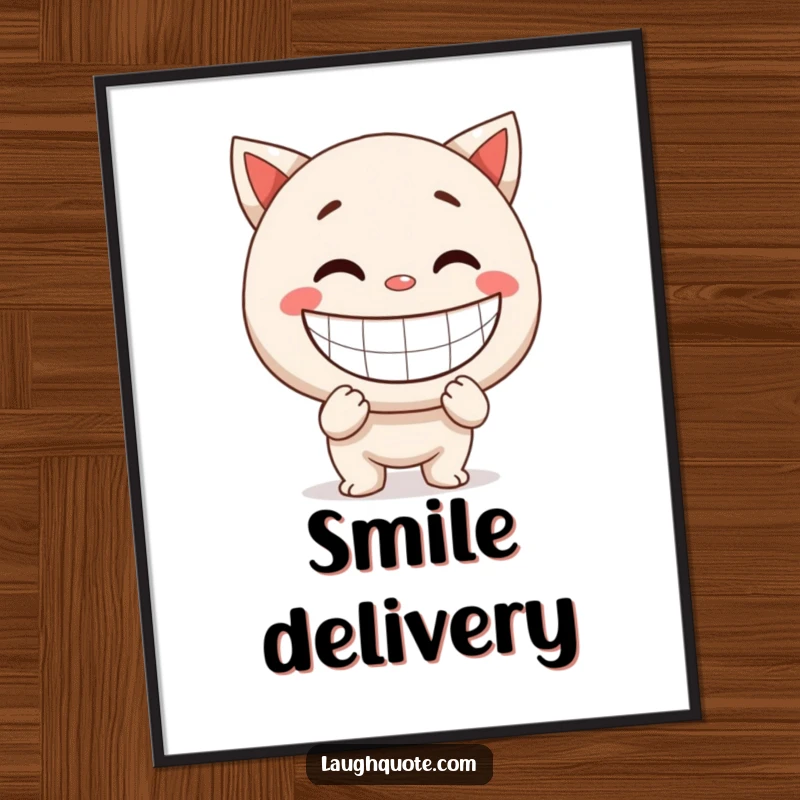 Funny Poster: Art of a character with a giant, exaggerated smile, radiating pure, uncontainable happiness.