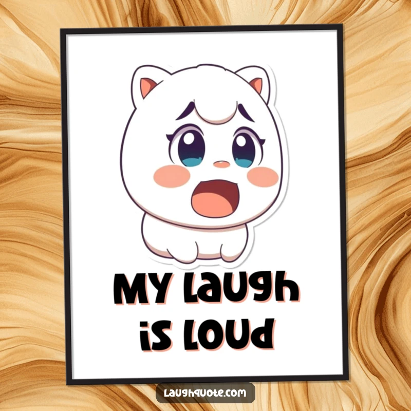 Funny poster illustrating a character's comically surprised expression, wide eyes, and open mouth caught mid-laugh.