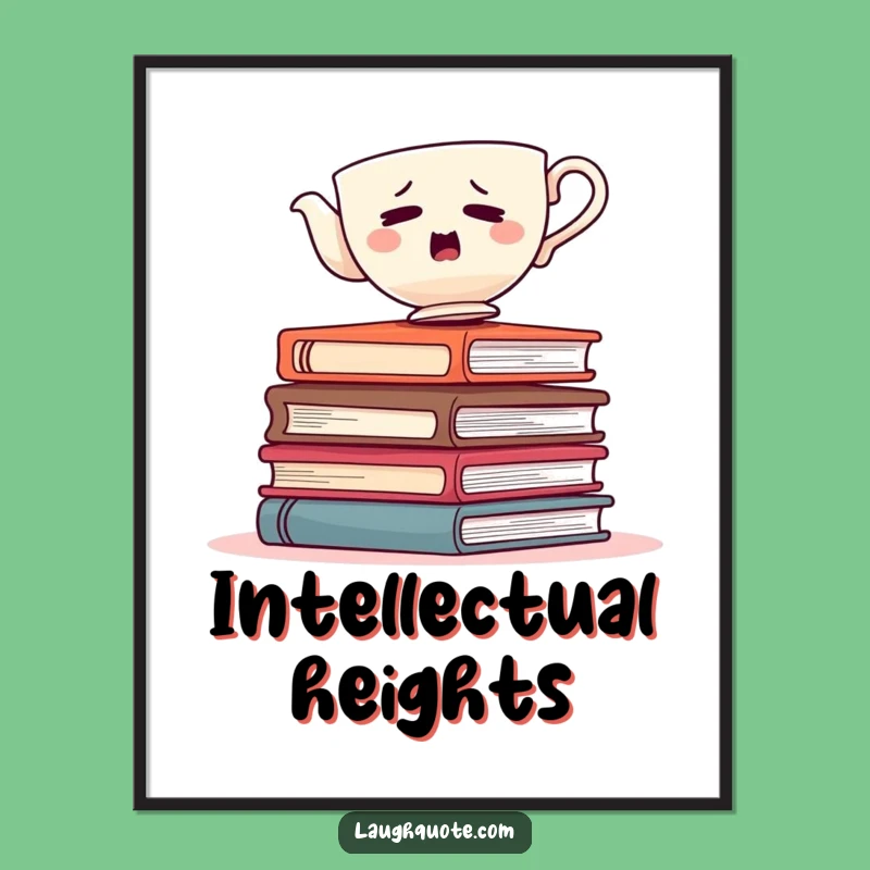 Funny Teacup Bookshelf Poster: Whimsical Wall Art for Your Den!