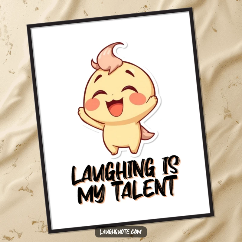 Funny Poster print of a character with a wide, uncontrolled grin, head tilted back in an explosion of laughter.