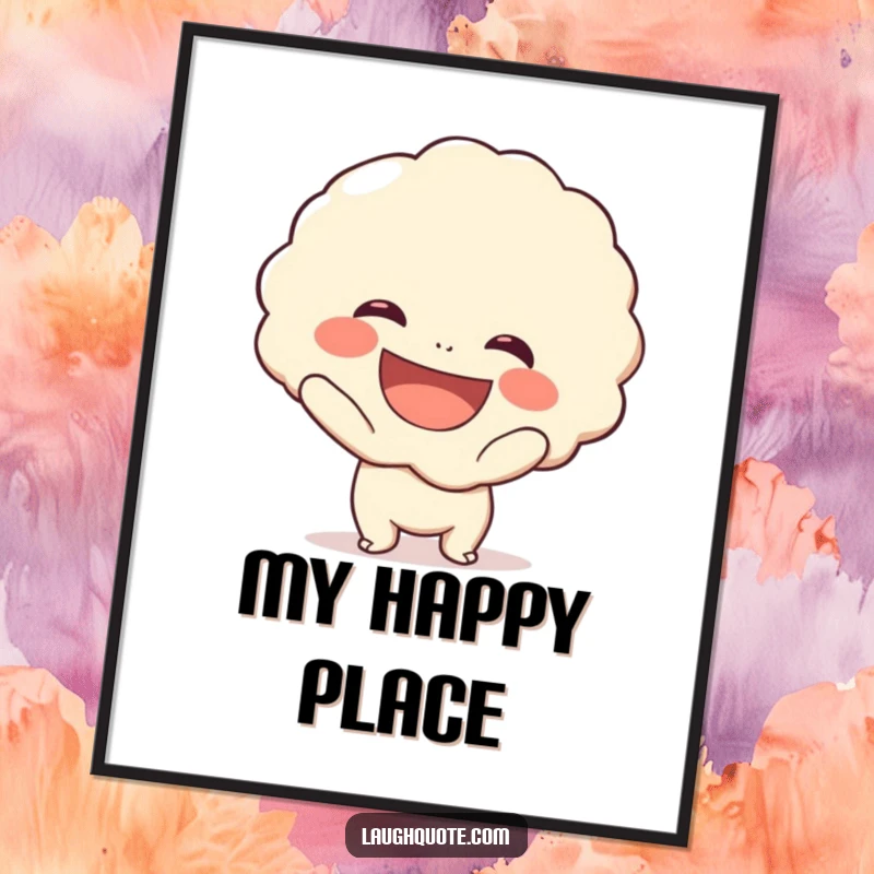 Funny poster showcasing a cute character with a beaming smile holding a giant, exaggerated laugh bubble, perfect for adding humor to decor.