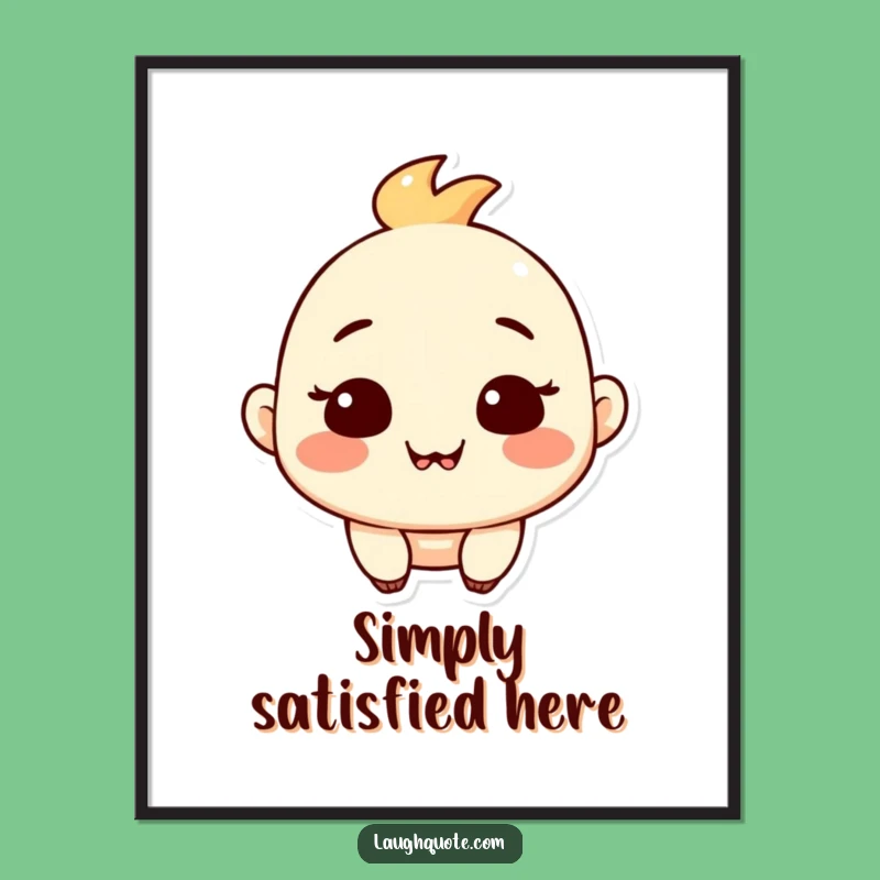 Funny Contented Character Poster - Satisfied Art Print Gift