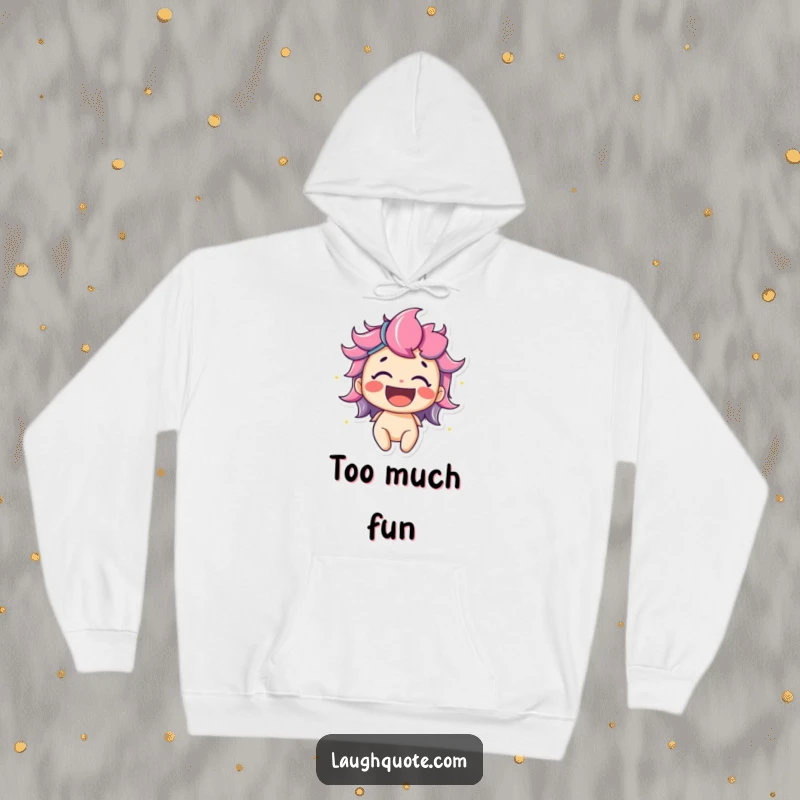 Funny hoodie with a delighted character bursting with vibrant, colorful laughter, offering cozy comfort and a cheerful statement, ideal funny gift.