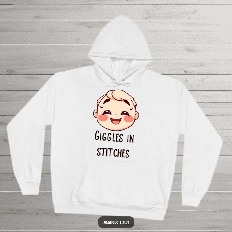 Funny Hoodie featuring a joyful face with prominent, echoing laughter lines, perfect for cozy relaxation.