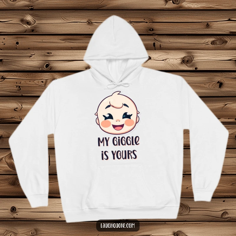 Funny Hoodie featuring a cheerful character with crinkled eyes emitting a contagious giggle, perfect for warm, happy moments.