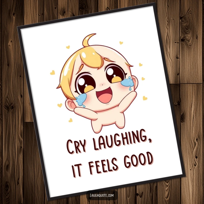 Funny Free Printable Wall Art: Character laughing hysterically, tears streaming from wide, ecstatic eyes.