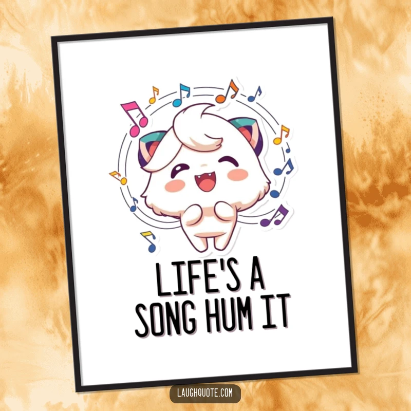 Funny Free Printable Music Wall Art: Cheerful character with music notes swirling around, creating a vibrant, artistic atmosphere.
