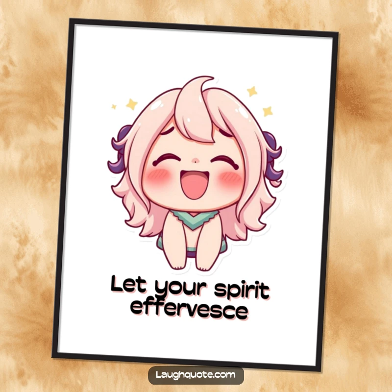 Funny free printable wall art of a character with a bubbly, effervescent laugh, adding a vibrant and joyful element.