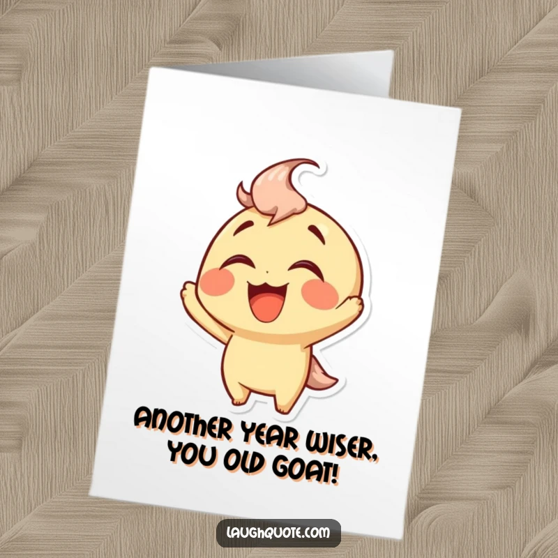 Funny free printable birthday card of a character throwing its head back, laughing with a wide, joyous grin.