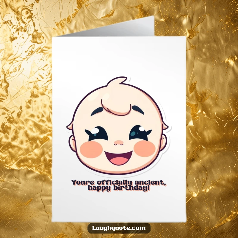 Funny free printable birthday card of a character with crinkled eyes letting out a happy, contagious giggle.