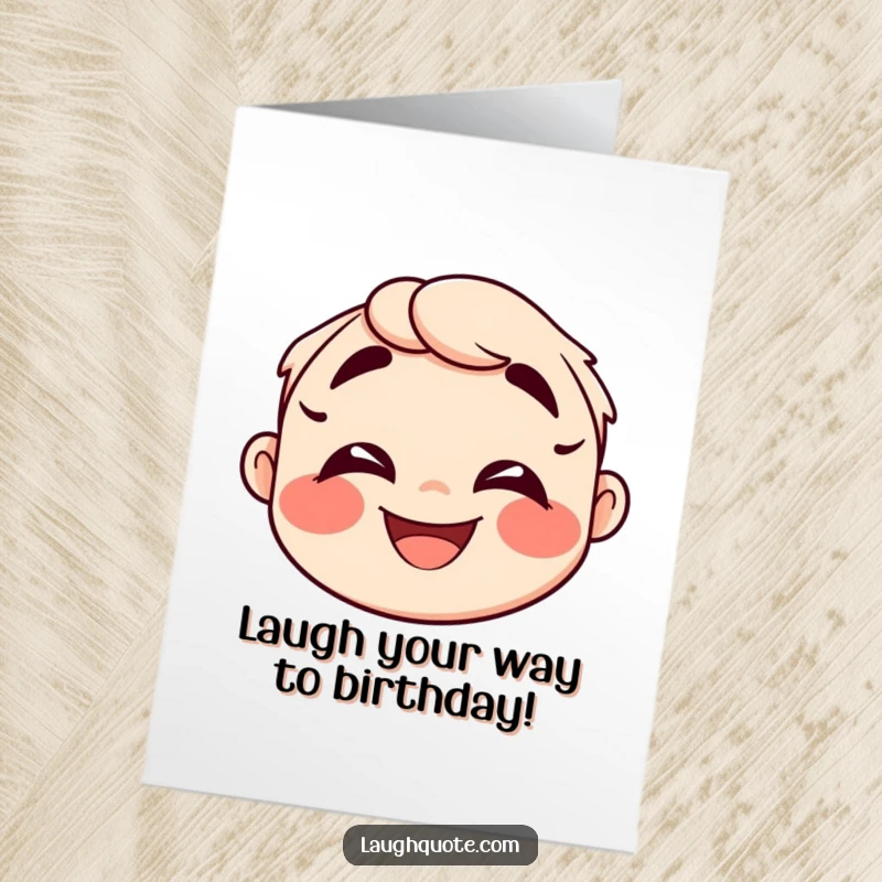 Funny Free Printable Birthday Card: A character beams with exaggerated laughter lines, radiating pure, infectious joy.