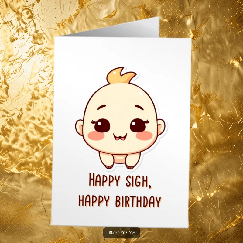 Funny Free Printable Birthday Card: Contented character with a satisfied, chuckling expression, sharing a subtle joke.