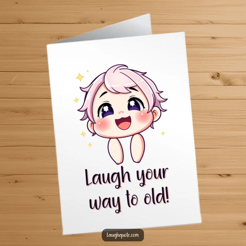 Funny Free Printable birthday card: A character with wide, sparkling eyes erupting in a contagious, joyful laugh, embodying pure birthday bliss.