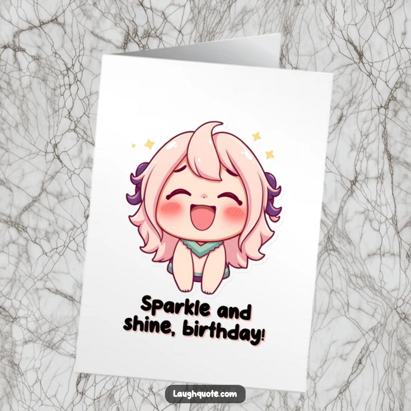 Funny free printable birthday card featuring a character with a bubbly, effervescent laugh, spreading contagious, lighthearted joy.