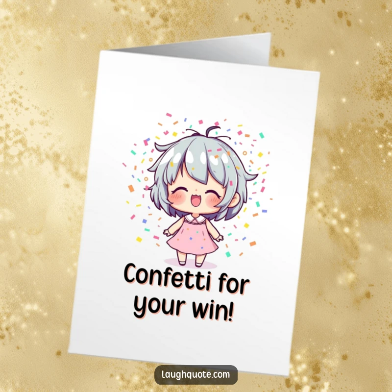 Free Printable congratulations card: A character joyfully exhaling a massive cloud of colorful confetti, marking a moment of wonderful achievement.