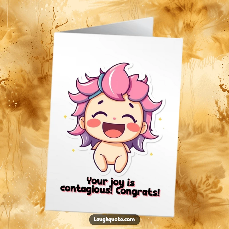 Funny Free Printable Congratulations Card: Character erupting in bright, happy laughter celebrating a wonderful achievement, perfect for congrats.