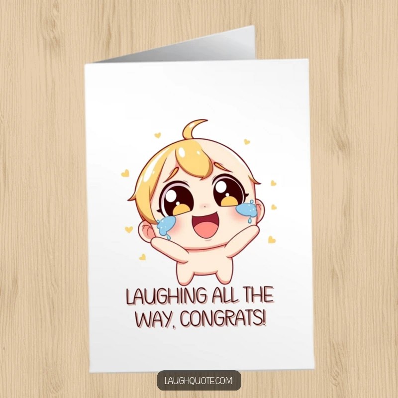 Funny Free Printable Congratulations Card: Character bursting into laughter, tears streaming from wide, joyous eyes.